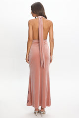 Annorah Halterneck Velvet Maxi Dress Sequin Blush