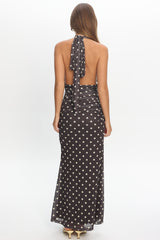 Annorah Halterneck Maxi Dress Polka Dot Chocolate