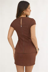 Arlina Cap Sleeve Button Top Chocolate