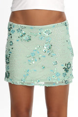 Avelyn Sequin Mini Skirt Floral Mint
