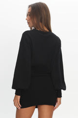 Azari Buttoned Knit Mini Dress Black