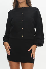 Azari Buttoned Knit Mini Dress Black