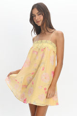 Believer Lace Neckline Mini Dress Baby Yellow