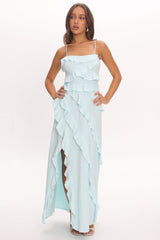 Arrabel Ruffle Split Maxi Dress Blue