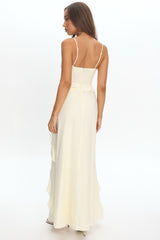 Arrabel Ruffle Split Maxi Dress Ivory