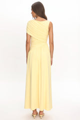 Adiel Ruched Asymmetric Waist Maxi Dress Butter