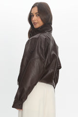 Bellarae High Neck Bomber Jacket Chocolate