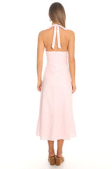 Arya Pintuck Halter Midi Dress Blush