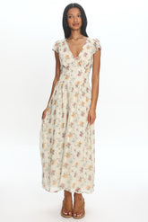 Angel Wings V-Back Pleat Maxi Dress Mint Floral