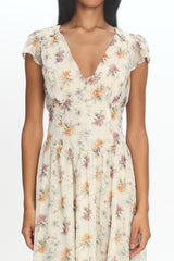 Angel Wings V-Back Pleat Maxi Dress Mint Floral