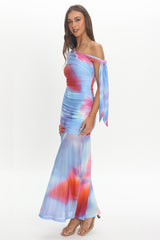 Aurora Sky Off-Shoulder Tie Maxi Dress Blue