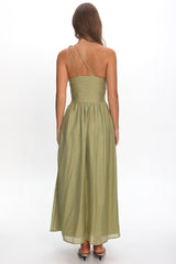 Andrina One-Shoulder Ruched Maxi Dress Olive