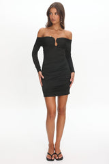 Anaelle Long Sleeve Off-Shoulder Mini Dress Black