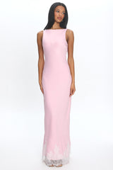 Bedouin Cowl-Back Lace-Hem Gown Light Pink