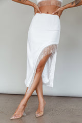Attention Seeker Diamante Trim Midi Skirt Off White