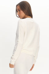 Autumn Breeze Curved Hem Knit Top Off White