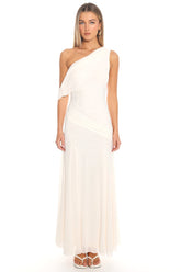 Anaisa Asymmetric Neckline Draped Maxi Dress Oyster