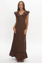 Anohana Ruffle Maxi Dress Chocolate
