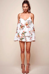 Ashanti Off the Shoulder Layered Floral Romper White