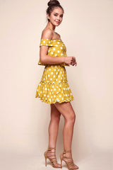 Alexi Polka Dot Off The Shoulder Top Yellow Mustard