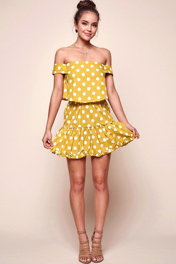 Alexi Polka Dot Off The Shoulder Top Yellow Mustard