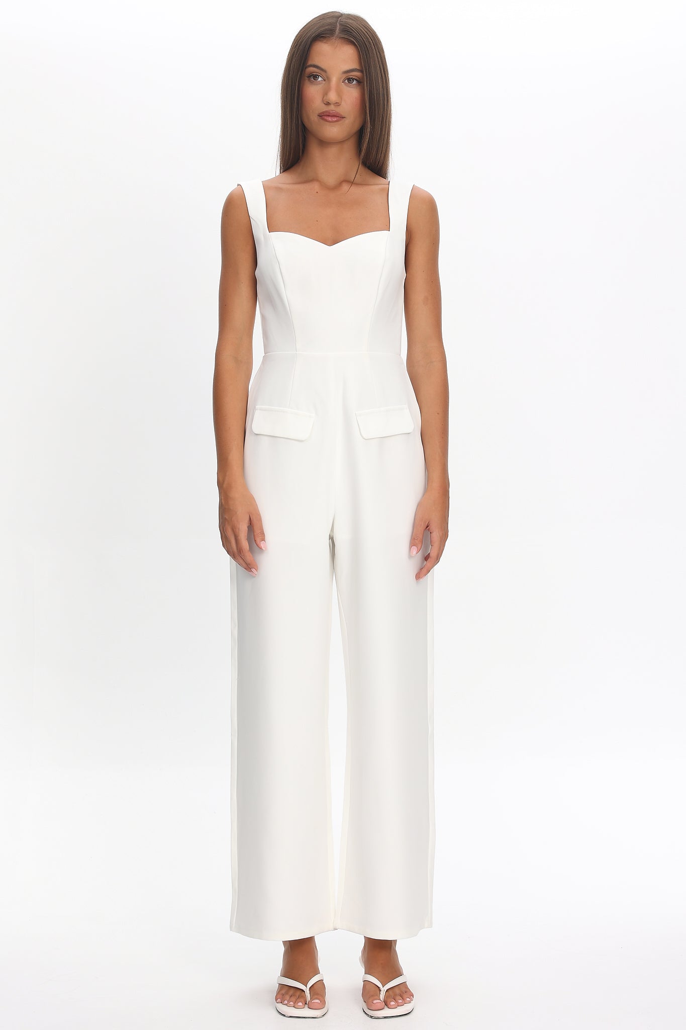 Atheena Faux Pocket Jumpsuit White