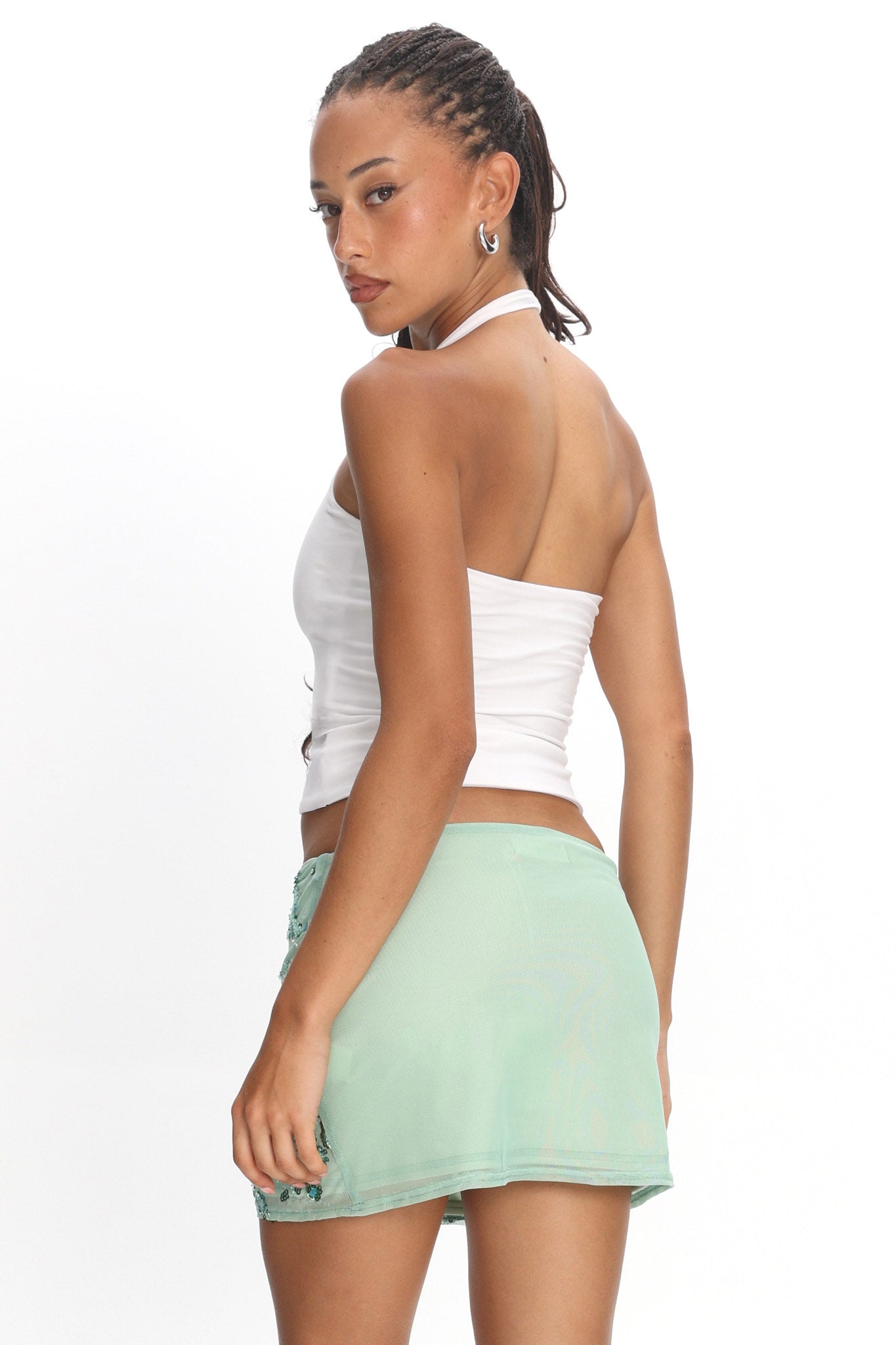 Avelyn Sequin Mini Skirt Floral Mint