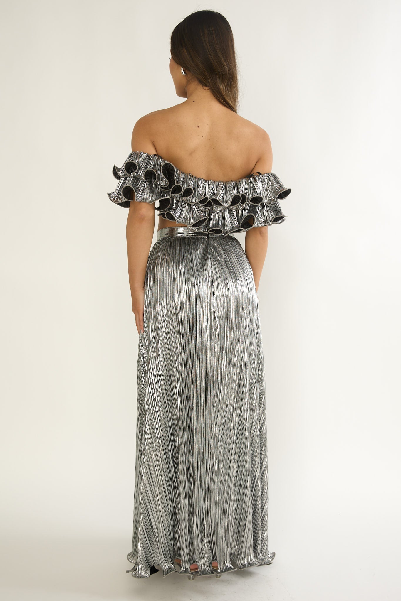 Amaria Lettuce Edge Maxi Skirt Silver