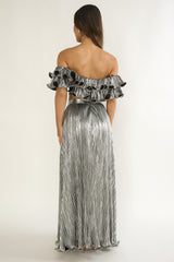 Amaria Lettuce Edge Maxi Skirt Silver