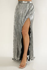 Amaria Lettuce Edge Maxi Skirt Silver