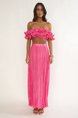Amaria Lettuce Edge Maxi Skirt Hot Pink