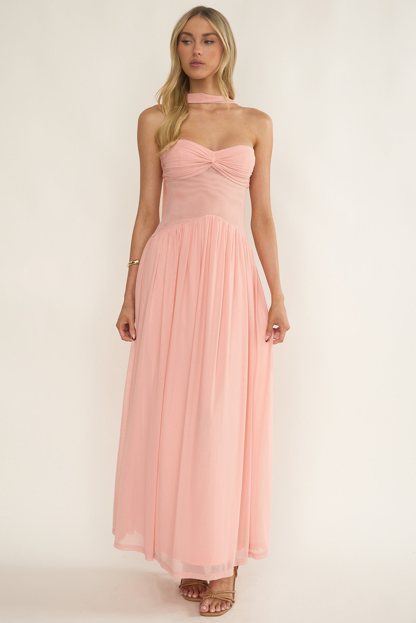 Annita Sheer Waist Maxi Dress Blush