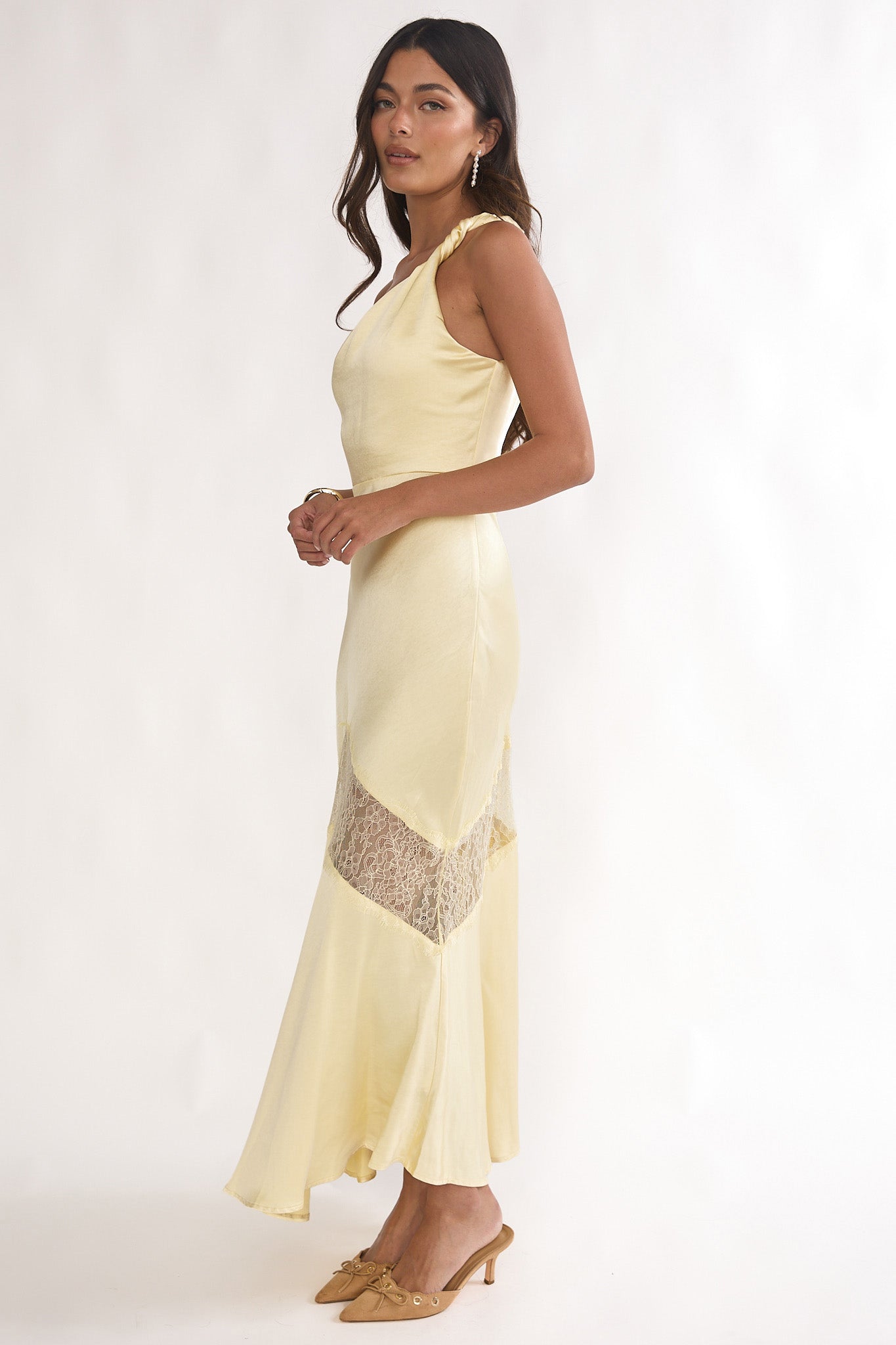 Avielle Lace Trim One-Shoulder Maxi Dress Butter