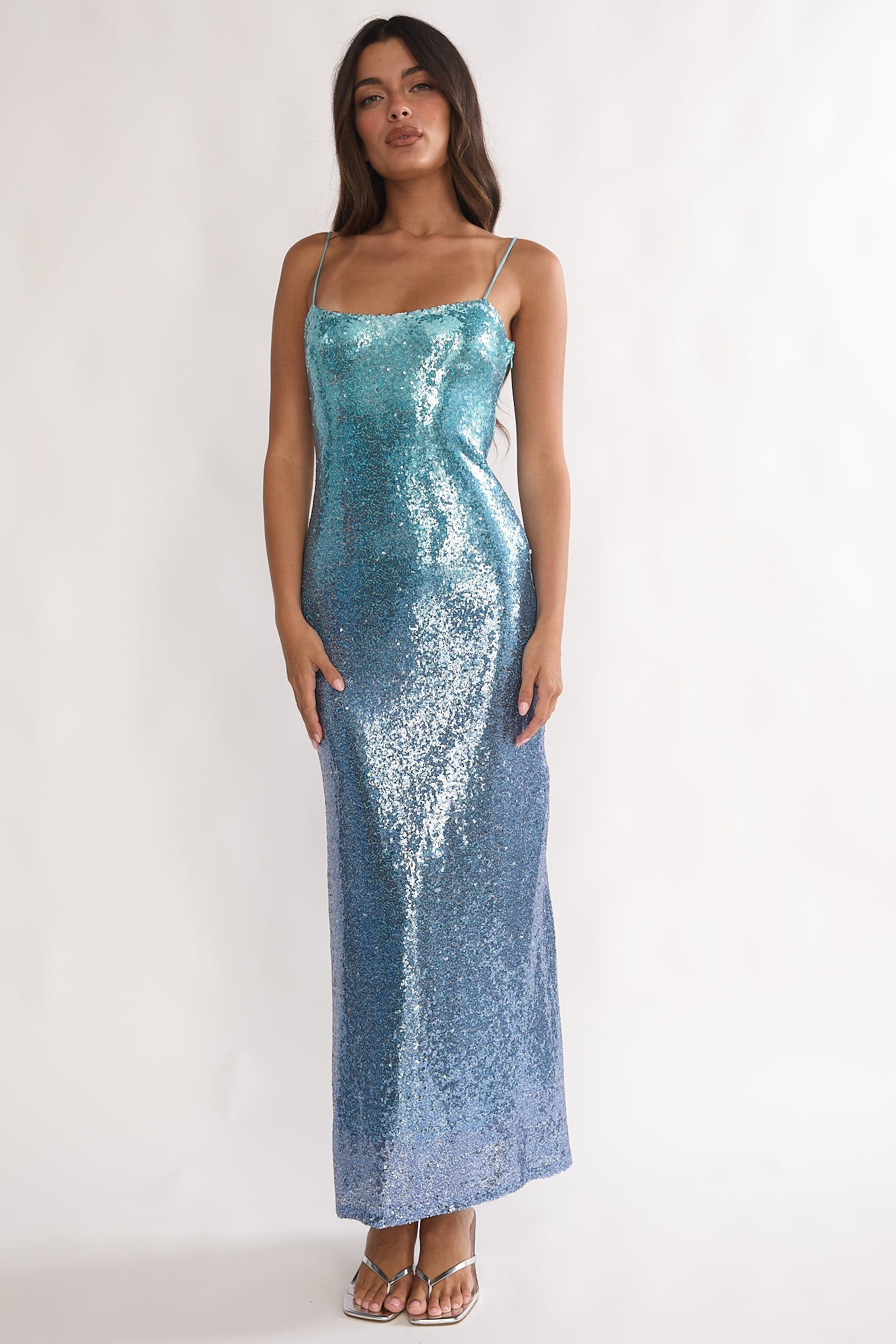 Astara Sequin Maxi Dress Gradient Blue
