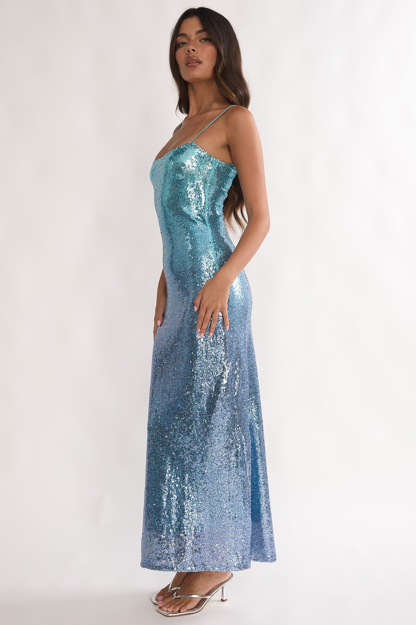 Astara Sequin Maxi Dress Gradient Blue