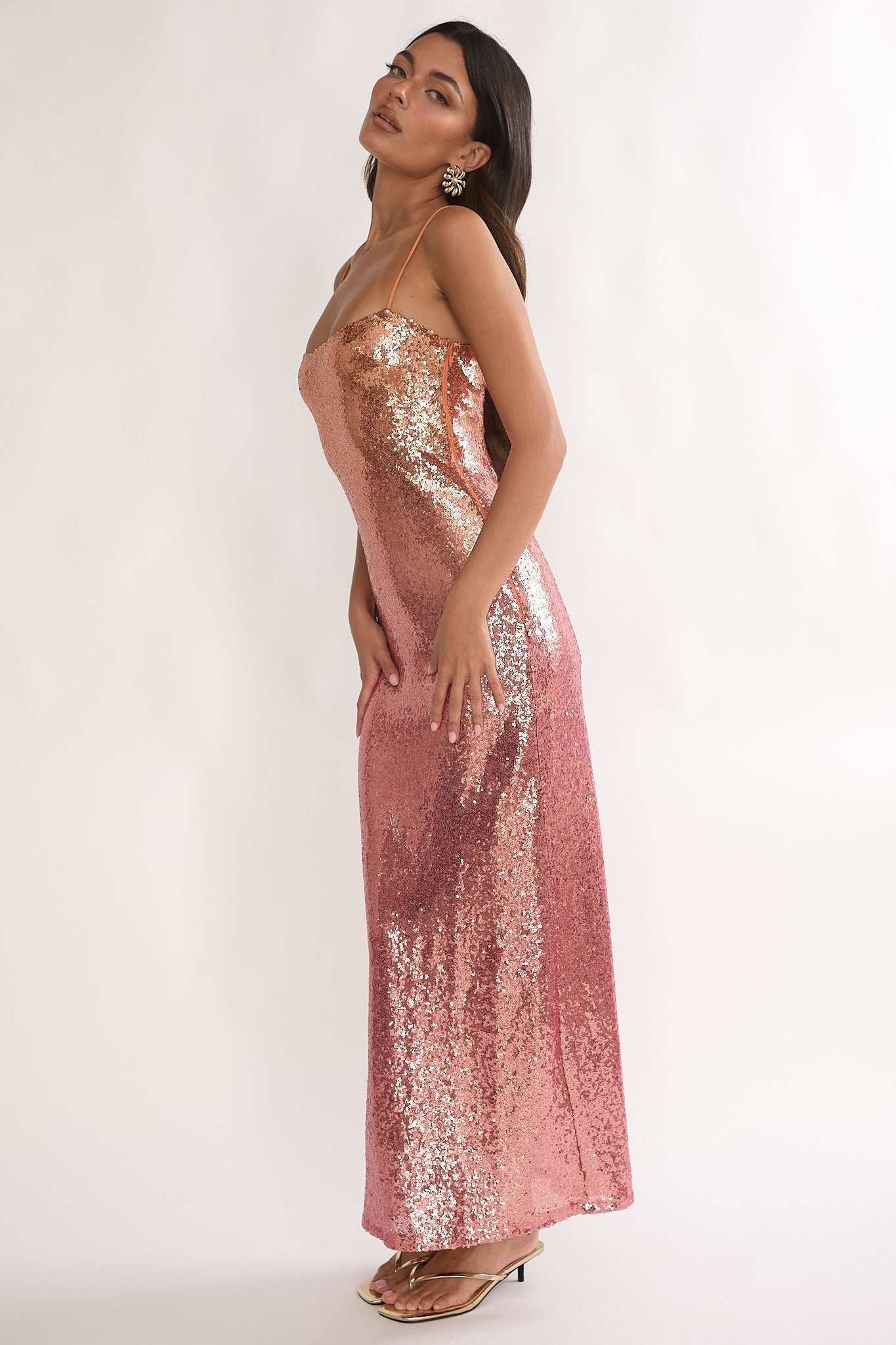 Astara Sequin Maxi Dress Gradient Pink