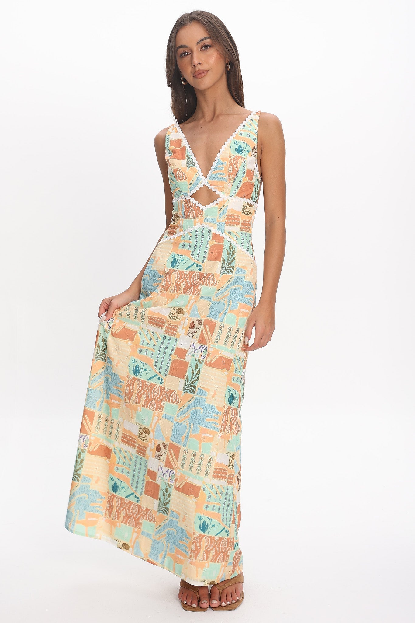 Avilo Ric Rac Trim Maxi Dress Print Yellow