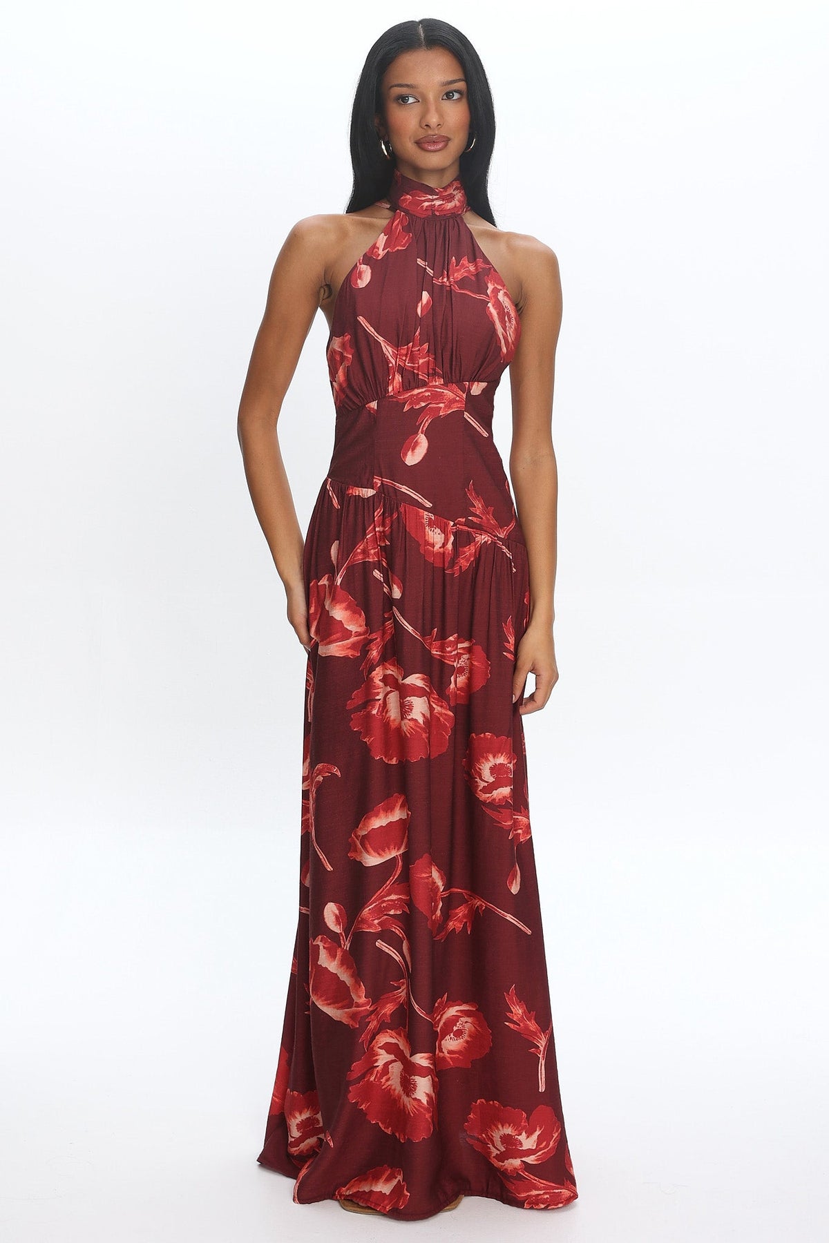 Agoura Halterneck Maxi Dress Floral Cherry