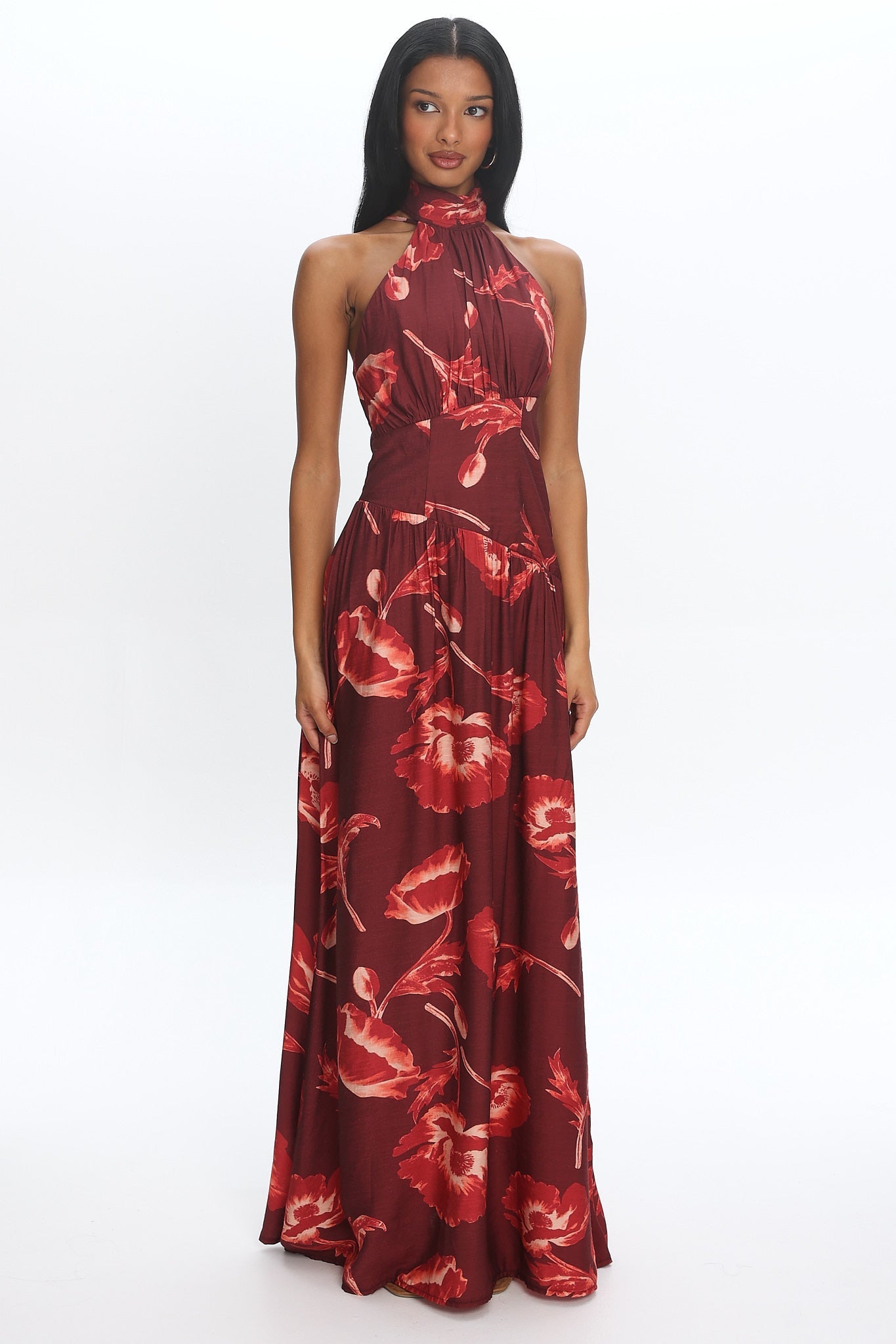 Agoura Halterneck Maxi Dress Floral Cherry