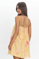 Believer Lace Neckline Mini Dress Baby Yellow