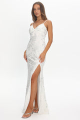 Anjelique Side Slit Maxi Dress Sequin White