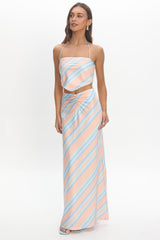 Avatar Ruched Maxi Skirt Striped Aqua
