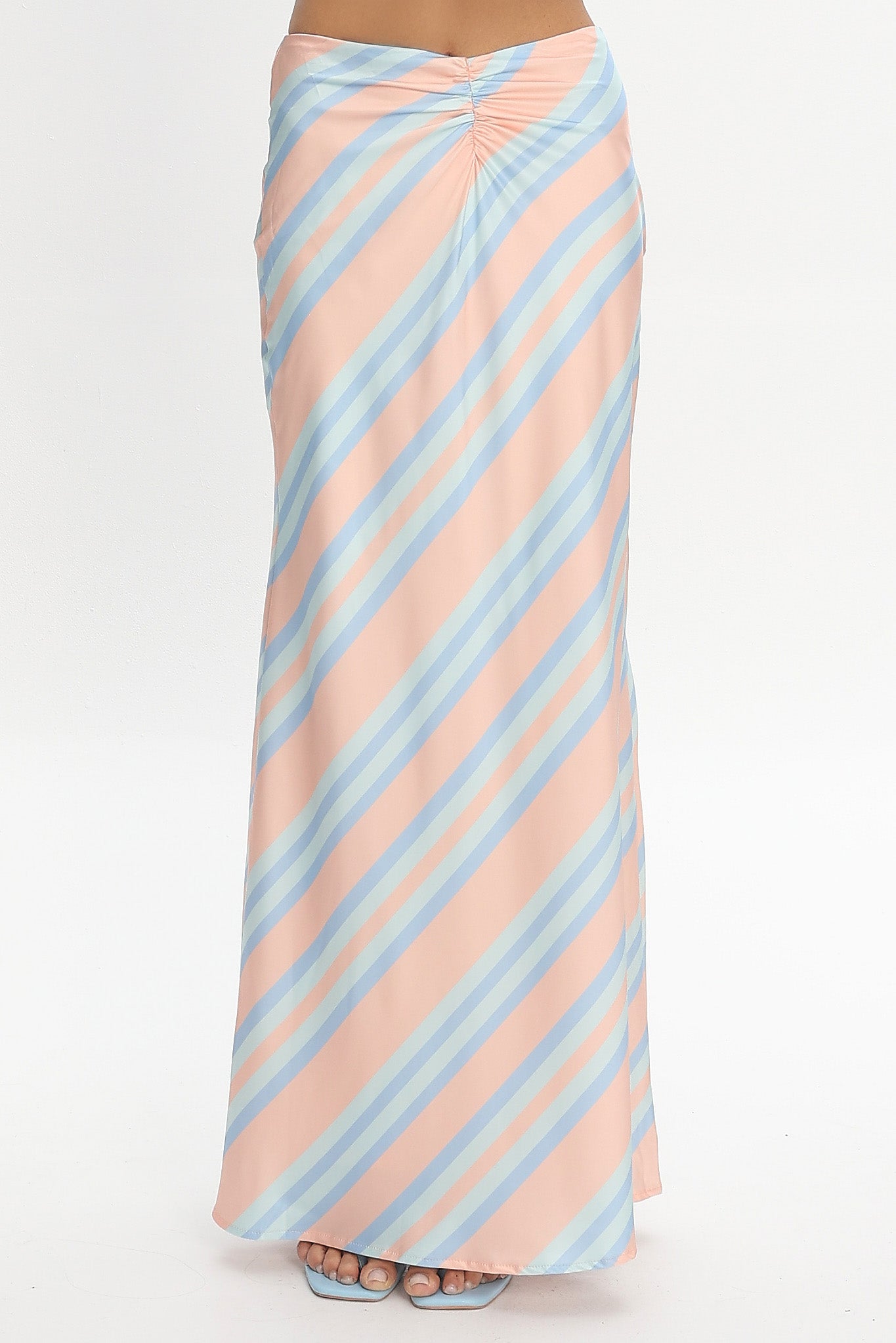 Avatar Ruched Maxi Skirt Striped Aqua