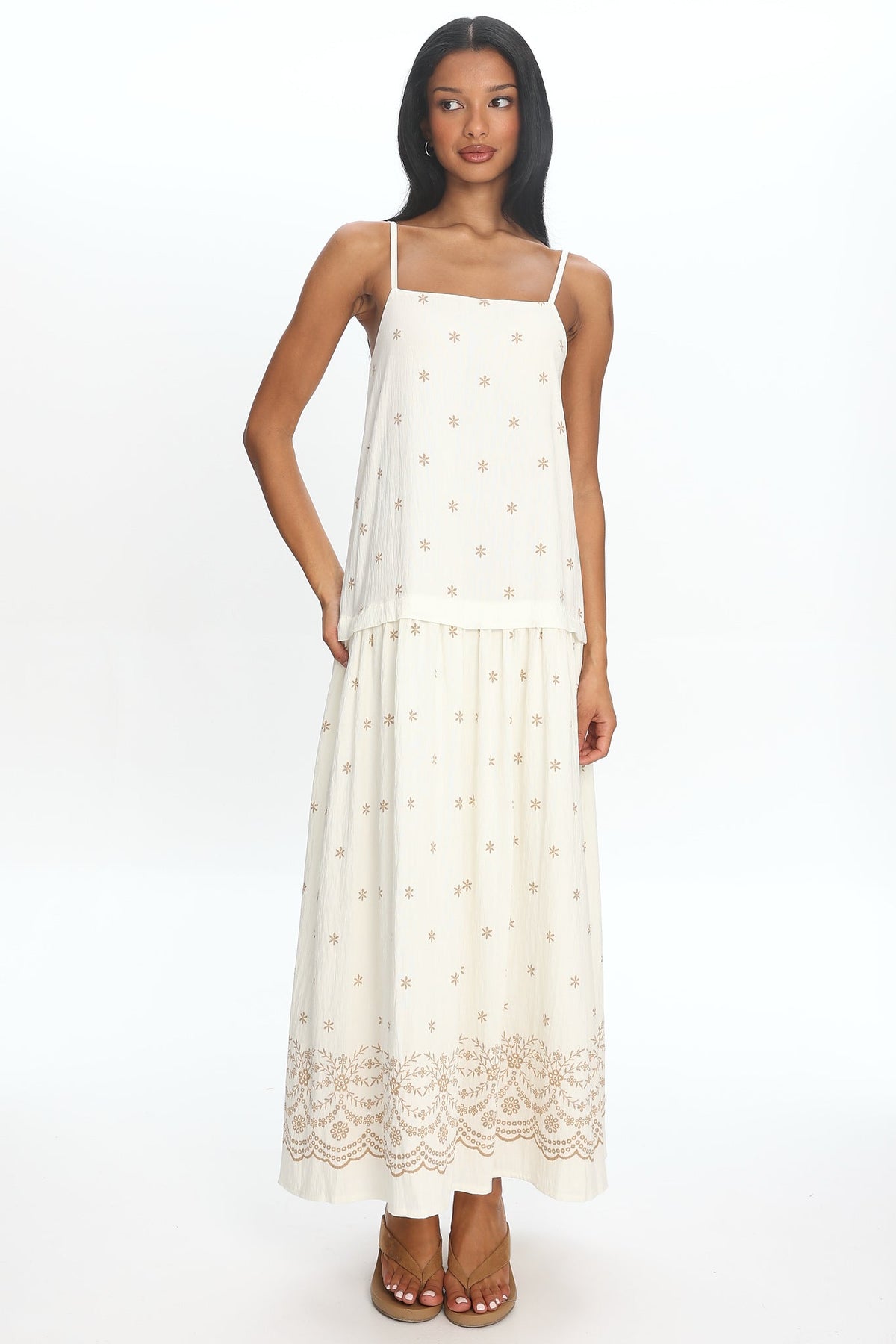 Adella Drop Waist Maxi Dress Beige