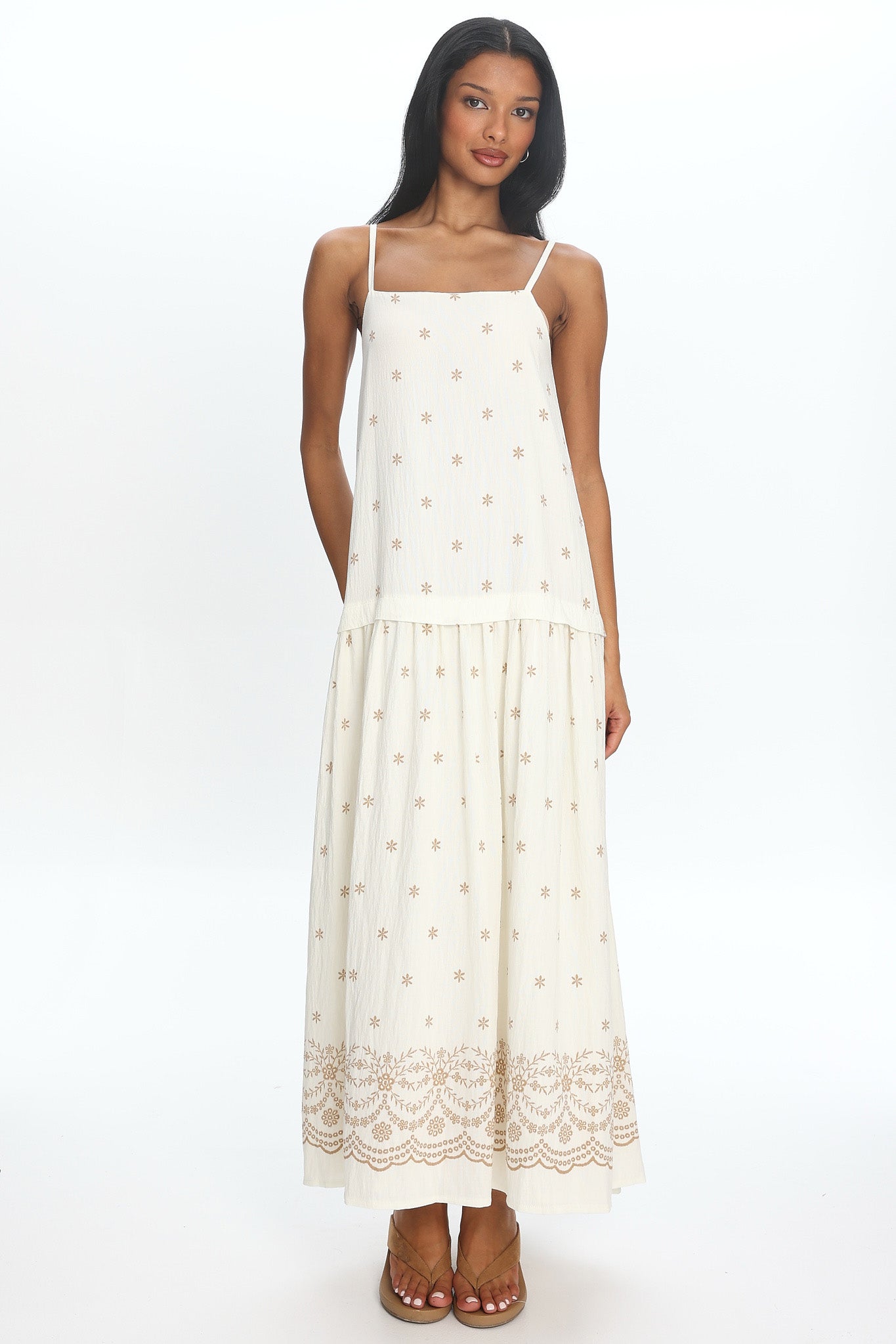 Adella Drop Waist Maxi Dress Beige