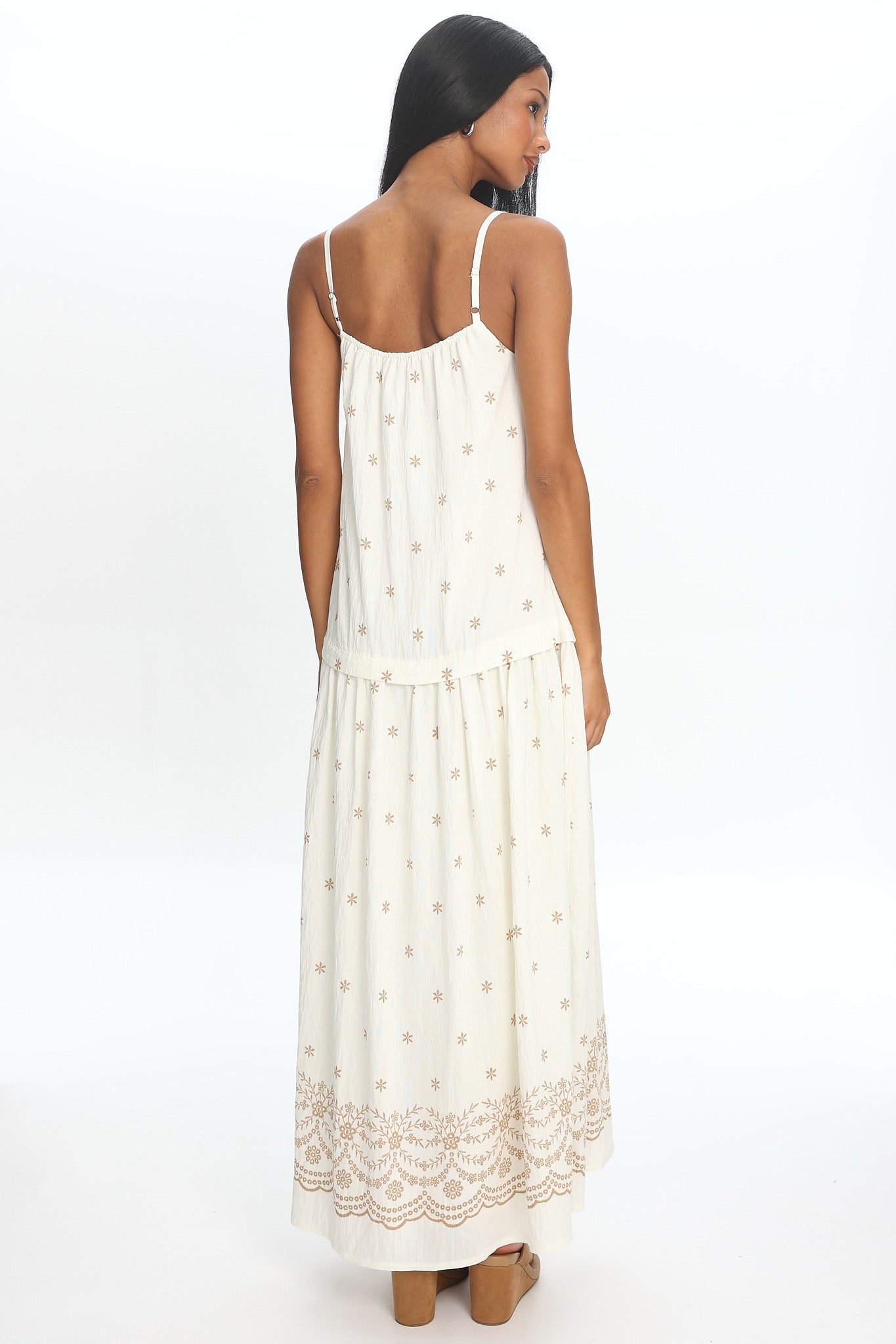 Adella Drop Waist Maxi Dress Beige
