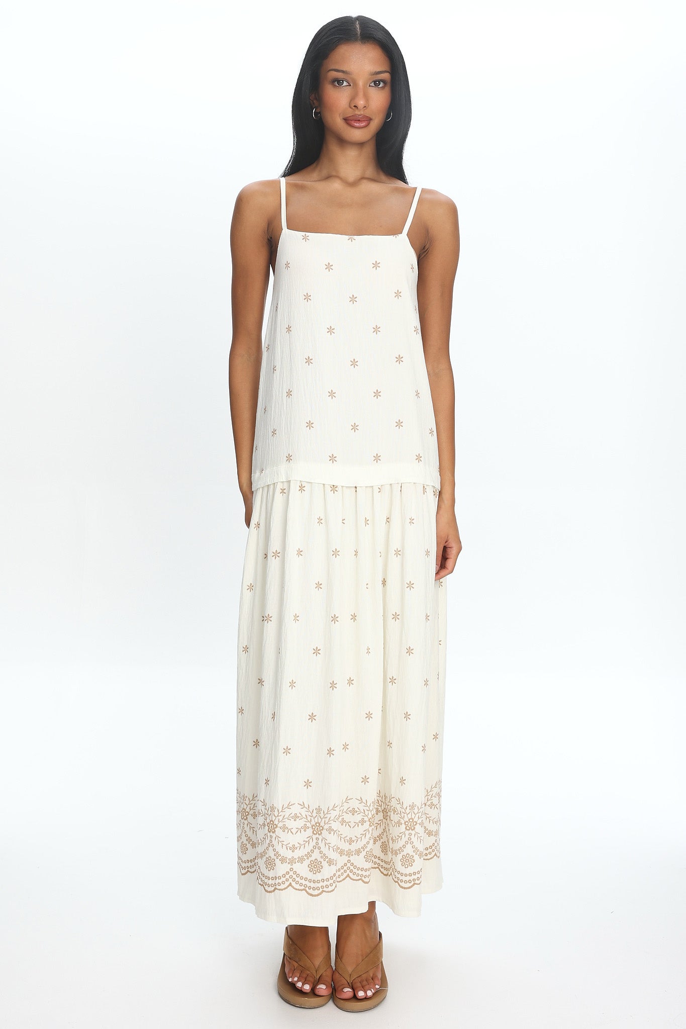 Adella Drop Waist Maxi Dress Beige