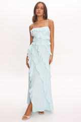 Arrabel Ruffle Split Maxi Dress Blue