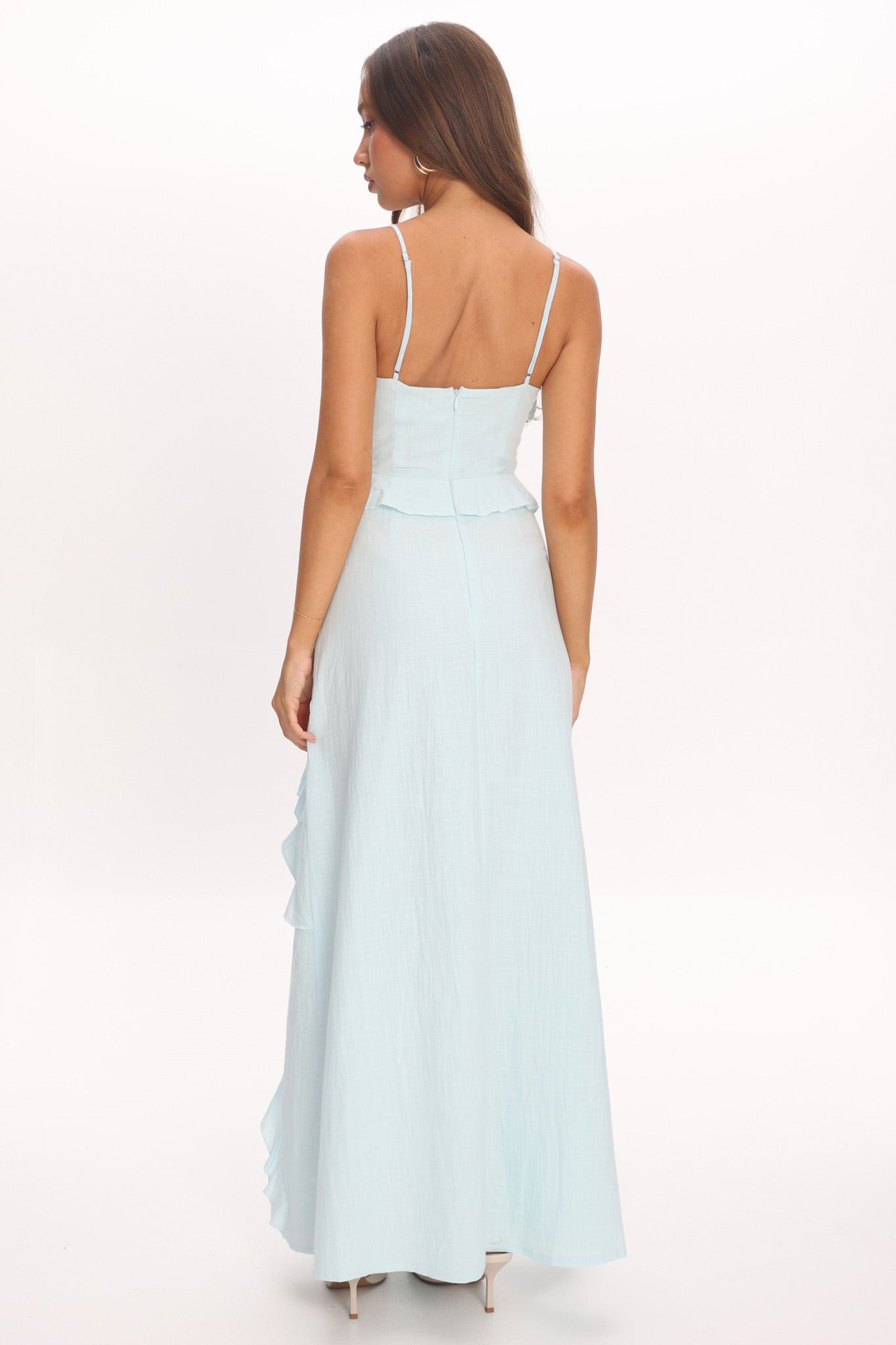 Arrabel Ruffle Split Maxi Dress Blue