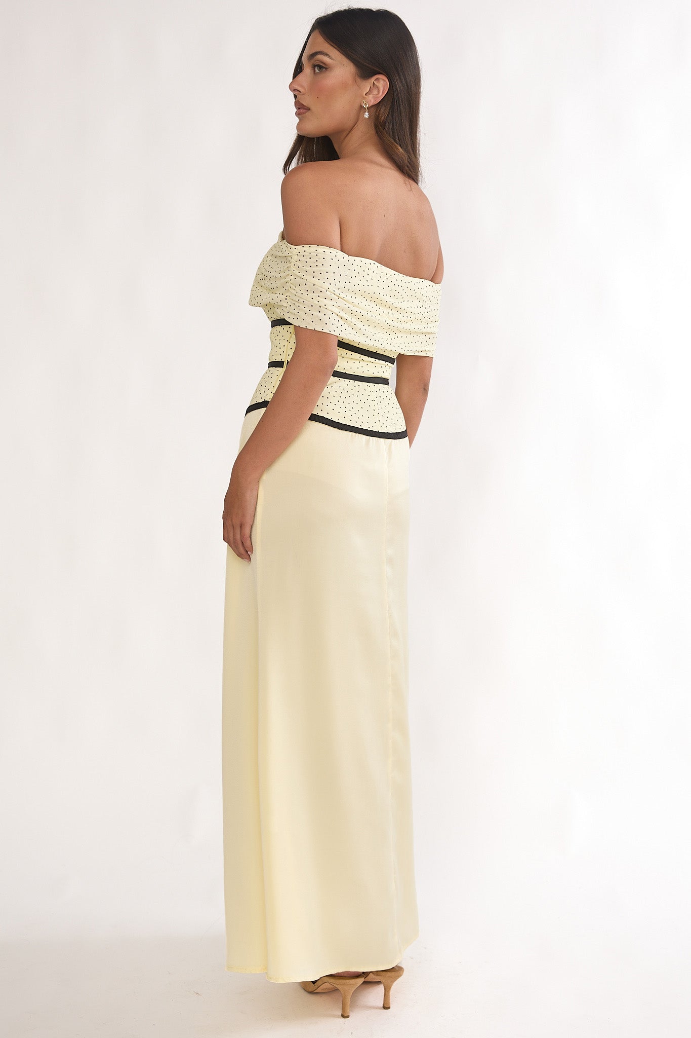 Begonias Off-Shoulder Bow Maxi Dress Spotted Lemon